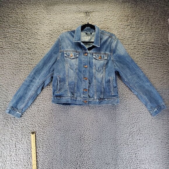 Gap Jacket Women XL Blue Classic Fit Button Front Denim Cropped - Picture 1 of 8